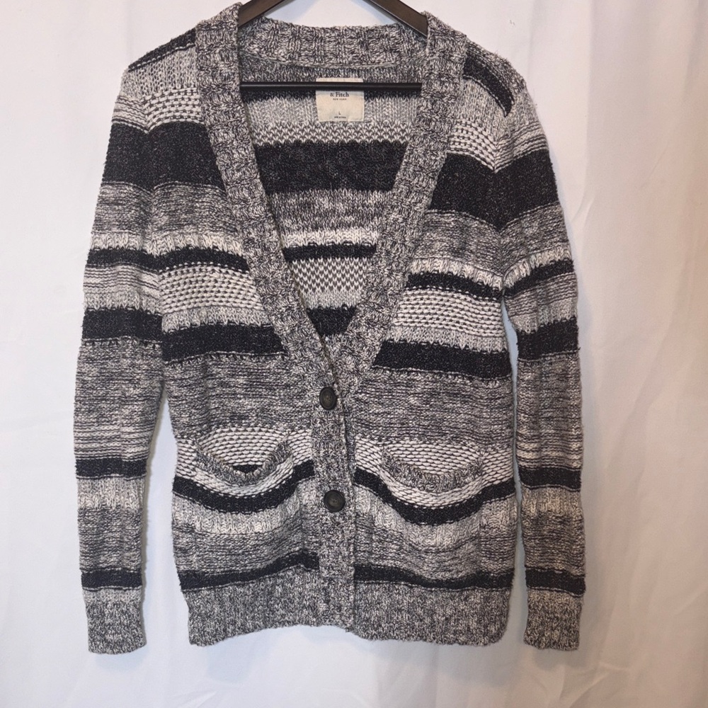 Abercrombie & Fitch Marled Striped Cardigan Sweater Women's L Cozy Knit